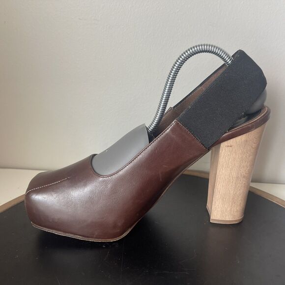Marni Pumps Women's Leather Square Toe Platform Brown Size‎ 39.5 US 9 - Picture 6 of 13